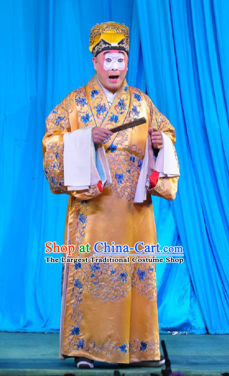 Chinese Beijing Opera Clown Costumes Garment Peking Opera Chou Role Return of the Phoenix Golden Apparels and Hat