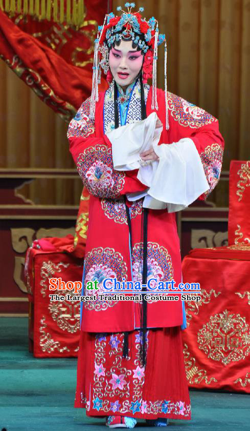 Traditional Chinese Peking Opera Wedding Garment Red Dress Return of the Phoenix Hua Tan Costumes Cape and Headdress Complete Set