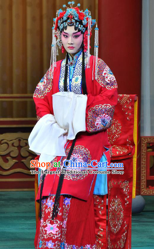 Traditional Chinese Peking Opera Wedding Garment Red Dress Return of the Phoenix Hua Tan Costumes Cape and Headdress Complete Set