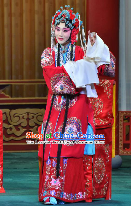 Traditional Chinese Peking Opera Wedding Garment Red Dress Return of the Phoenix Hua Tan Costumes Cape and Headdress Complete Set