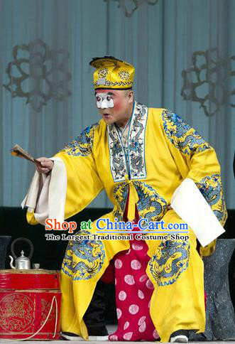 Chinese Beijing Opera Chou Role Costumes Garment Peking Opera Return of the Phoenix Apparels Clown Yellow Robe and Hat