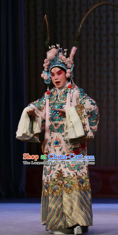 Chinese Peking Opera Wusheng Costumes Garment Peking Opera Lv Bu and Diao Chan Apparels Robe and Headwear