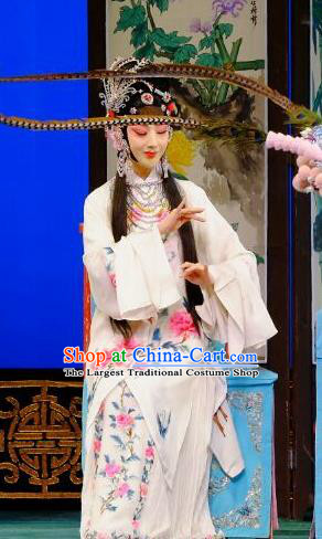 Chinese Peking Opera Hua Tan Garment Costumes Traditional Lv Bu and Diao Chan Apparels White Dress and Headpieces