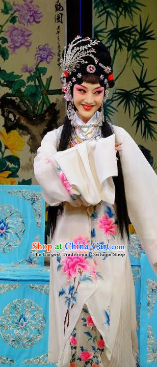 Chinese Peking Opera Hua Tan Garment Costumes Traditional Lv Bu and Diao Chan Apparels White Dress and Headpieces