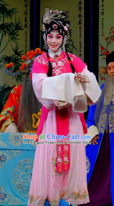 Chinese Peking Opera Rich Lady Garment Costumes Traditional Lv Bu and Diao Chan Apparels Hua Tan Rosy Dress and Headpieces