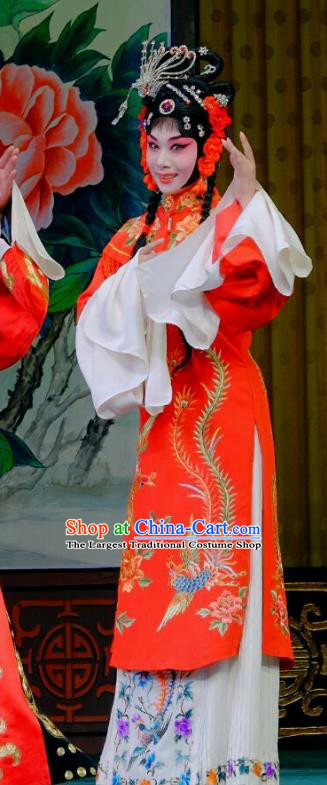 Chinese Peking Opera Rich Lady Wedding Garment Costumes Traditional Lv Bu and Diao Chan Apparels Bride Red Dress and Headpieces