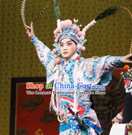 Chinese Peking Opera Martial Men Costumes Garment Lv Bu and Diao Chan General Wusheng Apparels and Hat