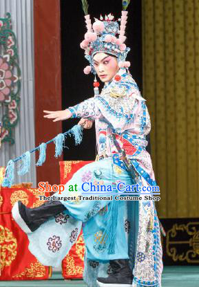 Chinese Peking Opera Martial Men Costumes Garment Lv Bu and Diao Chan General Wusheng Apparels and Hat