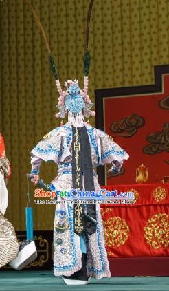 Chinese Peking Opera Martial Men Costumes Garment Lv Bu and Diao Chan General Wusheng Apparels and Hat