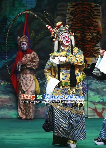 Chinese Peking Opera Havoc In Heaven Wusheng Costumes Garment Apparels Monkey King Embroidered Robe and Headwear Complete Set