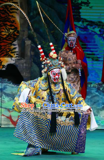 Chinese Peking Opera Havoc In Heaven Wusheng Costumes Garment Apparels Monkey King Embroidered Robe and Headwear Complete Set
