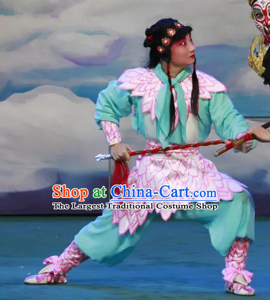 Chinese Peking Opera Havoc In Heaven Martial Role Costumes God Nezha Garment Apparels and Headpieces