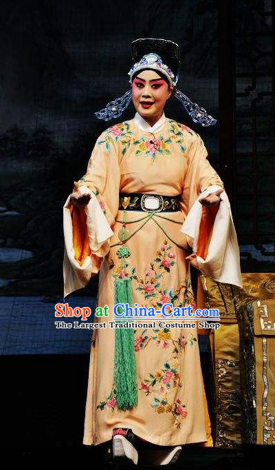 Chinese Beijing Opera Niche Orange Garment Butterfly Fairy Tale Apparels Young Men Liang Shanbo Robe Costumes and Hat