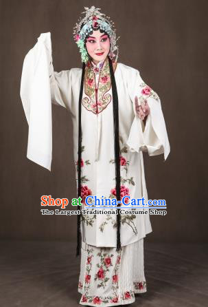 Traditional Chinese Henan Opera Legend of the White Snake Bai Suzhen Cape Costumes Peking Opera Hua Tan Apparel Garment and Headdress