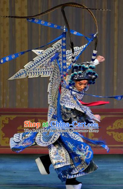 Chinese Kun Opera General Costumes Garment Peking Opera Yandang Mountain Apparels Wusheng Kao Armor Suit with Flags and Hat