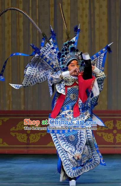 Chinese Kun Opera General Costumes Garment Peking Opera Yandang Mountain Apparels Wusheng Kao Armor Suit with Flags and Hat