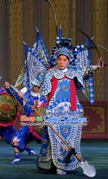 Chinese Kun Opera General Costumes Garment Peking Opera Yandang Mountain Apparels Wusheng Kao Armor Suit with Flags and Hat