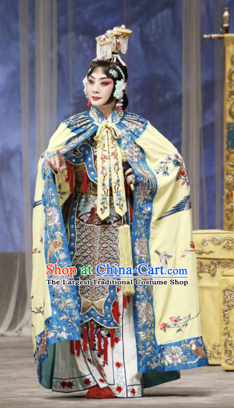 Traditional Chinese Peking Opera Actress Garment Dress Farewell My Concubine Martial Lady Yu Ji Costumes with Cloak and Headdress