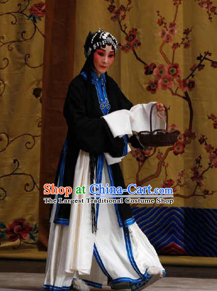 Chinese Traditional Peking Opera Wujiapo Tsing Yi Garment Costumes Distress Women Wang Baochuan Apparels and Headwear