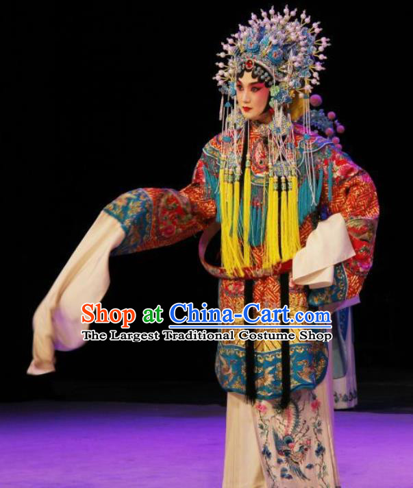Chinese Traditional Peking Opera Hua Tan Wedding Costumes Wujiapo Princess Daizhan Apparels Garment and Headdress