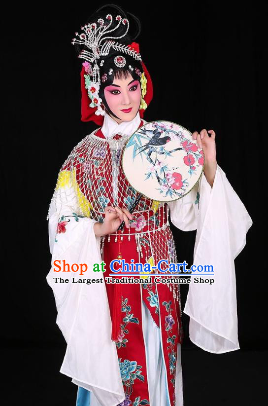 Chinese Traditional Peking Opera Rich Lady Costumes Matchmaker Apparels Garment Hua Tan Cui Yingying Red Dress and Headpieces