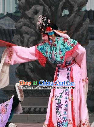 Chinese Traditional Peking Opera Servant Girl Costumes Matchmaker Garment Young Lady Pink Dress Apparels and Headdress