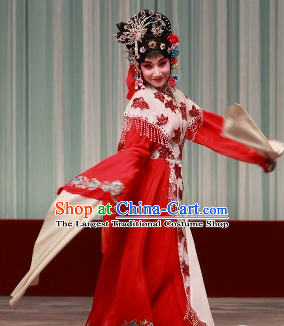 Chinese Traditional Peking Opera Maidservant Costumes Matchmaker Garment Servant Girl Red Dress Apparels and Headdress
