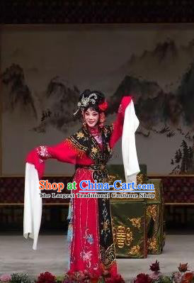 Chinese Traditional Peking Opera Female Xiaodan Apparels Costumes Matchmaker Garment Servant Girl Red Dress and Headdress