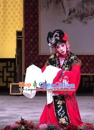 Chinese Traditional Peking Opera Female Xiaodan Apparels Costumes Matchmaker Garment Servant Girl Red Dress and Headdress
