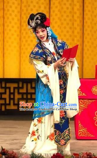 Chinese Traditional Peking Opera Hua Tan Apparels Costumes Matchmaker Garment Female Xiaodan Blue Dress and Headpieces