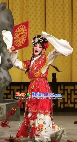 Chinese Traditional Peking Opera Maidservant Apparels Costumes Matchmaker Garment Xiaodan Young Female Red Dress and Headpieces