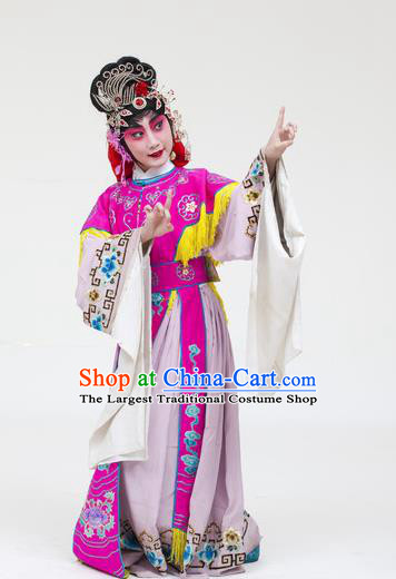 Traditional Chinese Peking Opera Young Actress Apparels Hong Niang Garment Matchmaker Purple Dress Costumes and Headdress