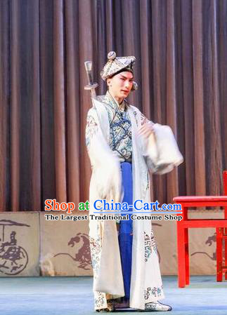 Chinese Peking Opera Wusheng Apparels Costumes San Cha Kou Takefu Martial Men Garment and Headwear