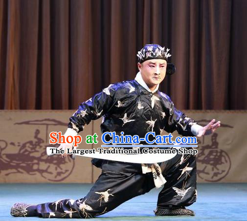 Chinese Peking Opera Takefu Wusheng Apparels Costumes San Cha Kou Martial Men Black Garment and Hat