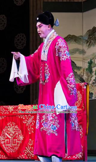 Chinese Peking Opera Xiao Sheng Apparels Costumes Four Scholars Number One Scholar Red Garment and Hat