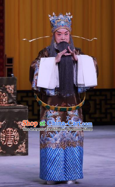 Chinese Peking Opera Chancellor Xiao He Costumes In Pursuit of The General Apparels Lao Sheng Elderly Male Garment Embroidered Robe and Headwear
