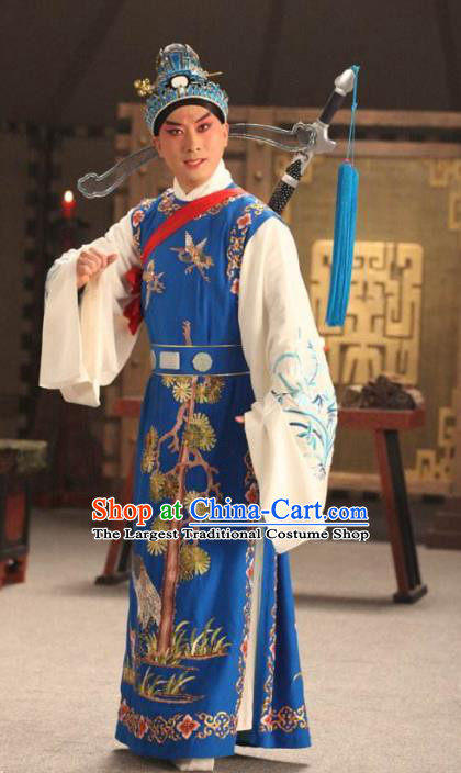 Chinese Peking Opera Niche Young Male Costumes In Pursuit of The General Apparels Han Xin Scholar Garment and Headwear