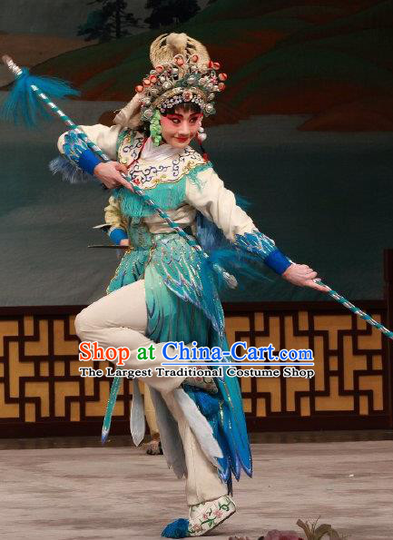 Traditional Chinese Peking Opera Wudan Apparels Garment The Fire Fenix Martial Female Green Dress Costumes and Headdress