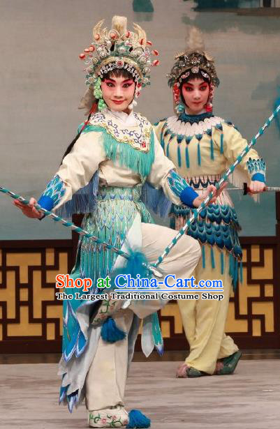 Traditional Chinese Peking Opera Wudan Apparels Garment The Fire Fenix Martial Female Green Dress Costumes and Headdress