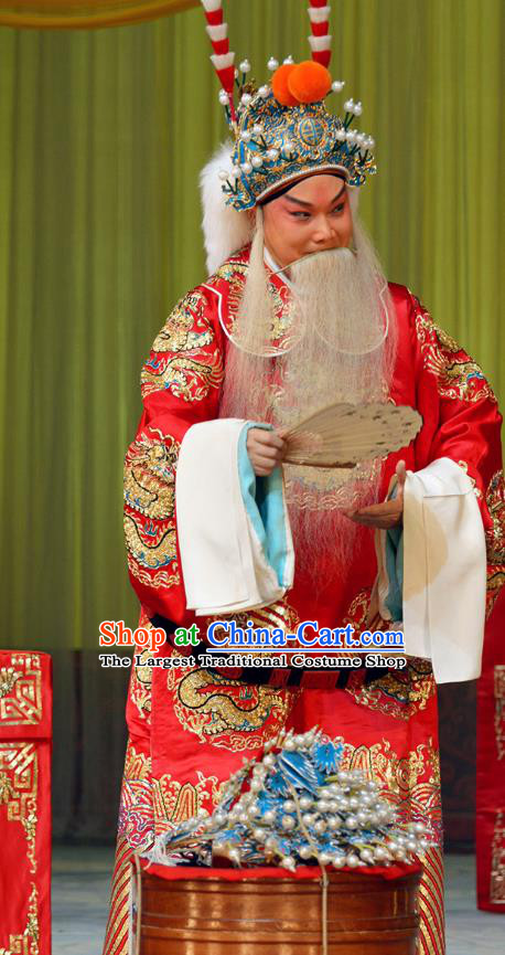 Chinese Peking Opera General Costumes Zhu Lian Zhai Apparels Wu Sheng Garment Official Red Python Embroidered Robe and Headwear