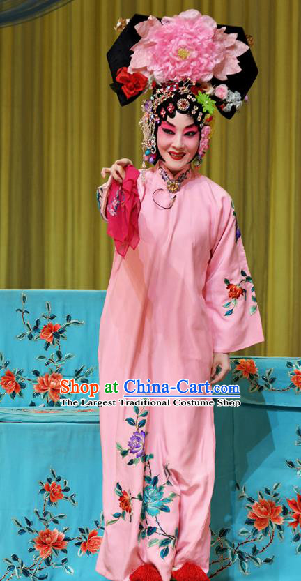 Traditional Chinese Peking Opera Imperial Consort Costumes Apparels Garment Zhu Lian Zhai Hua Tan Pink Dress and Headdress