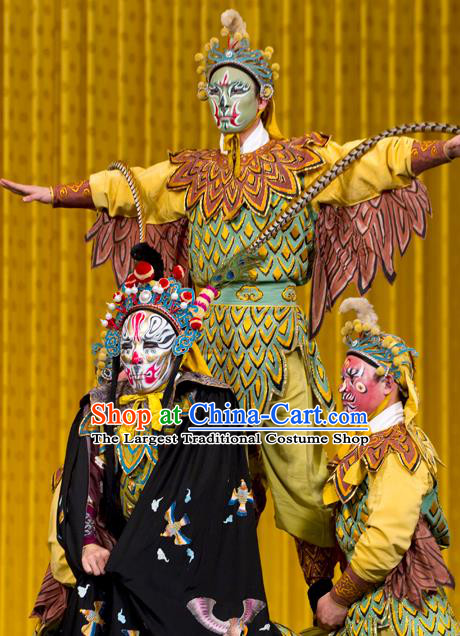 Chinese Peking Opera Takefu Wu Sheng Costumes The Fire Fenix Apparels Martial Male Actor Garment and Headwear