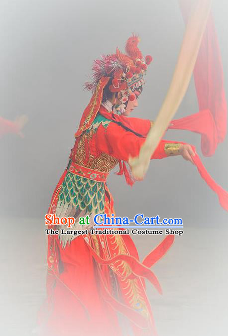 Traditional Chinese Peking Opera Costumes Martial Female Apparels Garment The Fire Fenix Wudan Water Sleeve Red Dress and Headwear