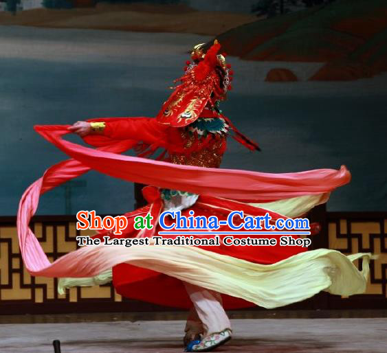 Traditional Chinese Peking Opera Costumes Martial Female Apparels Garment The Fire Fenix Wudan Water Sleeve Red Dress and Headwear