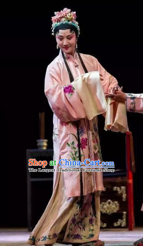 Chinese Kun Opera Costumes Apparels Garment The Fragrant Companion Peking Opera Hua Tan Pink Dress and Headdress