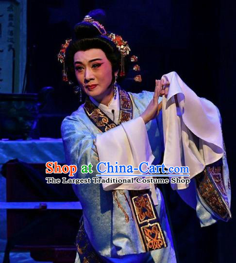 Chinese Beijing Opera Noble Female Blue Hanfu Dress Costumes Cao Cao And Yang Xiu Peking Opera Hua Tan Garment and Hair Accessories