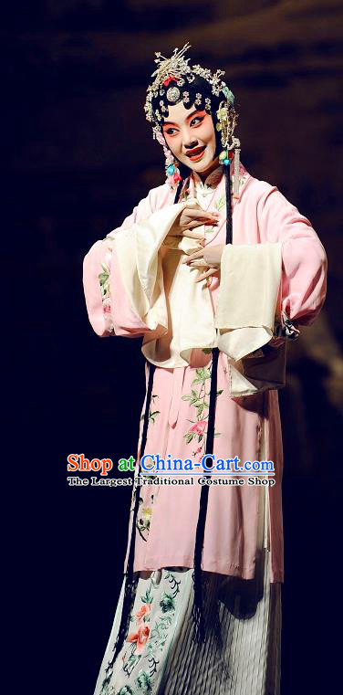 Chinese Kun Opera The Peach Blossom Fan Pink Dress Apparels Peking Opera Hua Tan Garment Costumes and Headdress