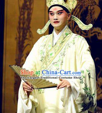 Chinese Kun Opera Young Men Apparels The Peach Blossom Fan Peking Opera Schoalr Garment Hou Chaozong Costumes and Hat