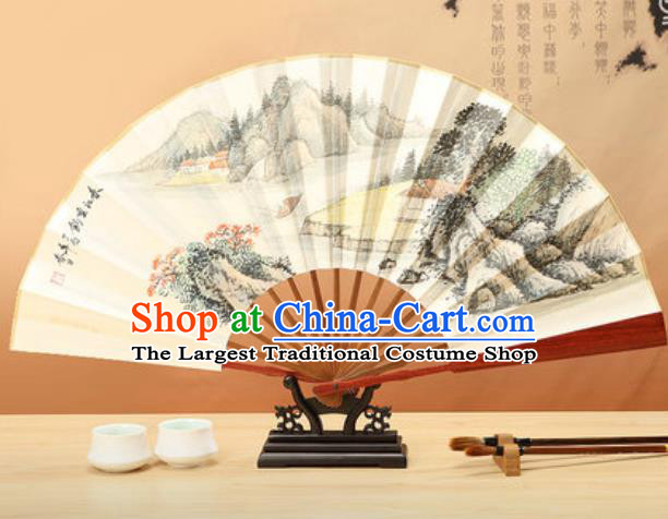 Chinese Traditional Ink Painting Landscape Paper Folding Fans Handmade Accordion Classical Dance Folding Fan
