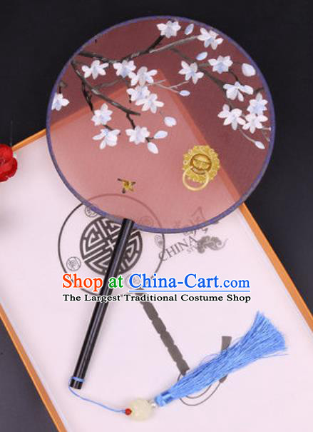 Chinese Traditional Embroidered Palace Fans Handmade Classical Dance Ebony Round Fan for Women